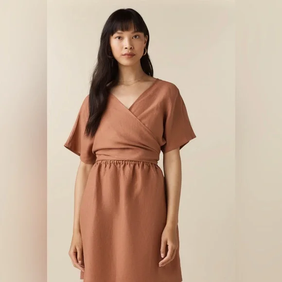 Vetta The Convertible Wrap Mini linen blend Dress in new clay - Picture 3 of 14